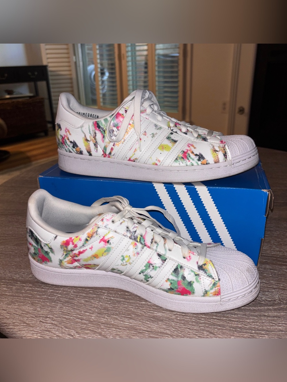 adidas White Multicolor Watercolor Print Superstar Sneakers - Picture 8 of 9
